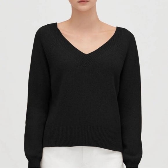 Cuyana | V-Neck Sweater Xs Black Virgin Wool Cashmere Blend Made In Italy
